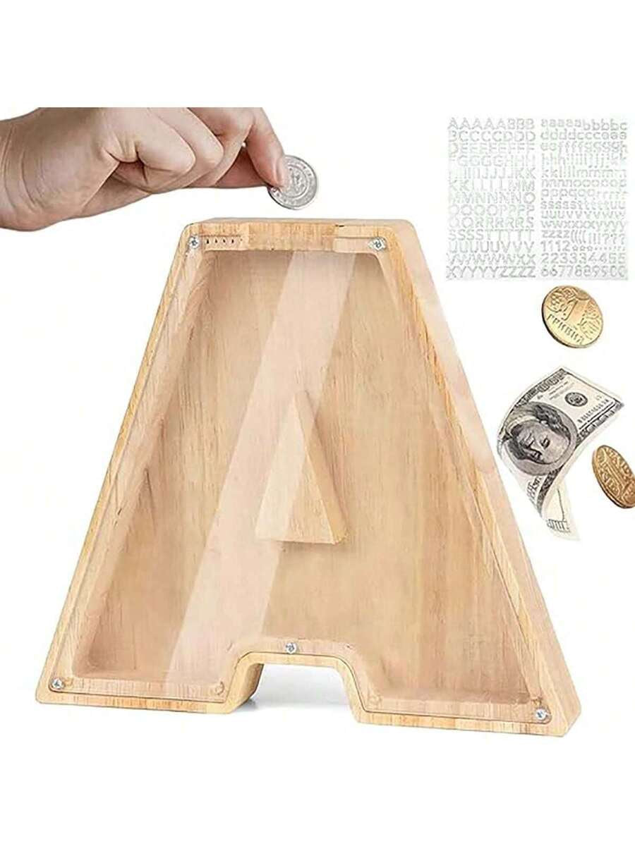 Large Size 26 Alphabet Wooden Piggy Bank - Durable Coin Savings Box, Personalized A-Z Letter Piggy Bank, Transparent Coin Storage Box, Decoration, Birthday, Children's Savings, Alphabet Savings,Christmas, Thanksgiving, New Year, Children's Birthday Gift