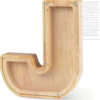 Large Size 26 Alphabet Wooden Piggy Bank - Durable Coin Savings Box, Personalized A-Z Letter Piggy Bank, Transparent Coin Storage Box, Decoration, Birthday, Children's Savings, Alphabet Savings,Christmas, Thanksgiving, New Year, Children's Birthday Gift