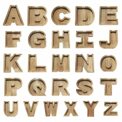 Large Size 26 Alphabet Wooden Piggy Bank - Durable Coin Savings Box, Personalized A-Z Letter Piggy Bank, Transparent Coin Storage Box, Decoration, Birthday, Children's Savings, Alphabet Savings,Christmas, Thanksgiving, New Year, Children's Birthday Gift