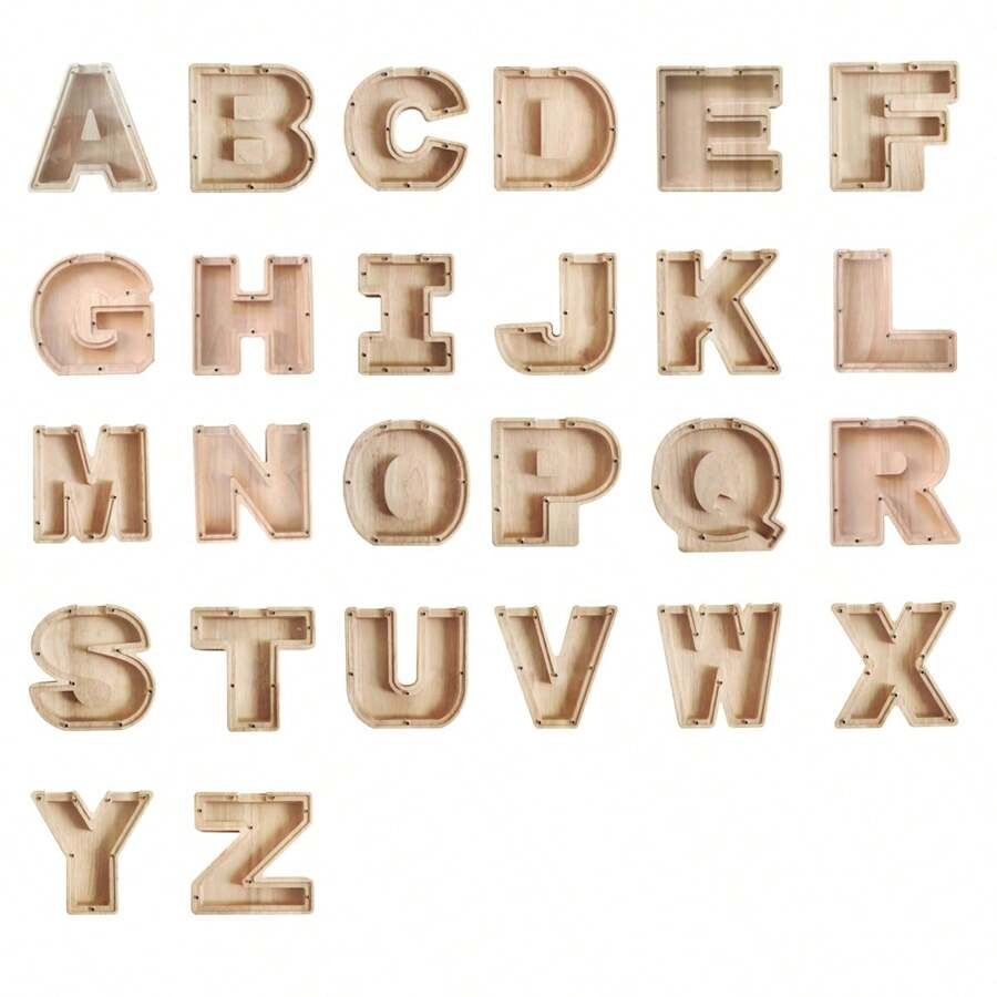 Large Size 26 Alphabet Wooden Piggy Bank - Durable Coin Savings Box, Personalized A-Z Letter Piggy Bank, Transparent Coin Storage Box, Decoration, Birthday, Children's Savings, Alphabet Savings,Christmas, Thanksgiving, New Year, Children's Birthday Gift