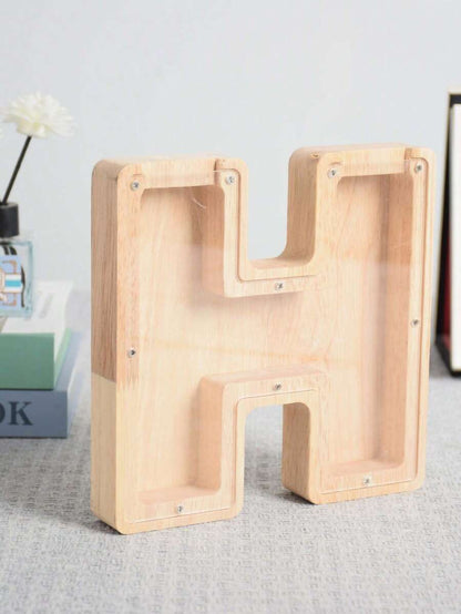 Large Size 26 Alphabet Wooden Piggy Bank - Durable Coin Savings Box, Personalized A-Z Letter Piggy Bank, Transparent Coin Storage Box, Decoration, Birthday, Children's Savings, Alphabet Savings,Christmas, Thanksgiving, New Year, Children's Birthday Gift
