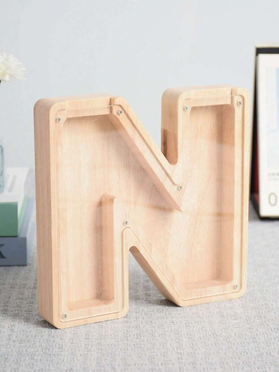 Large Size 26 Alphabet Wooden Piggy Bank - Durable Coin Savings Box, Personalized A-Z Letter Piggy Bank, Transparent Coin Storage Box, Decoration, Birthday, Children's Savings, Alphabet Savings,Christmas, Thanksgiving, New Year, Children's Birthday Gift