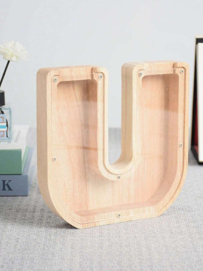 Large Size 26 Alphabet Wooden Piggy Bank - Durable Coin Savings Box, Personalized A-Z Letter Piggy Bank, Transparent Coin Storage Box, Decoration, Birthday, Children's Savings, Alphabet Savings,Christmas, Thanksgiving, New Year, Children's Birthday Gift