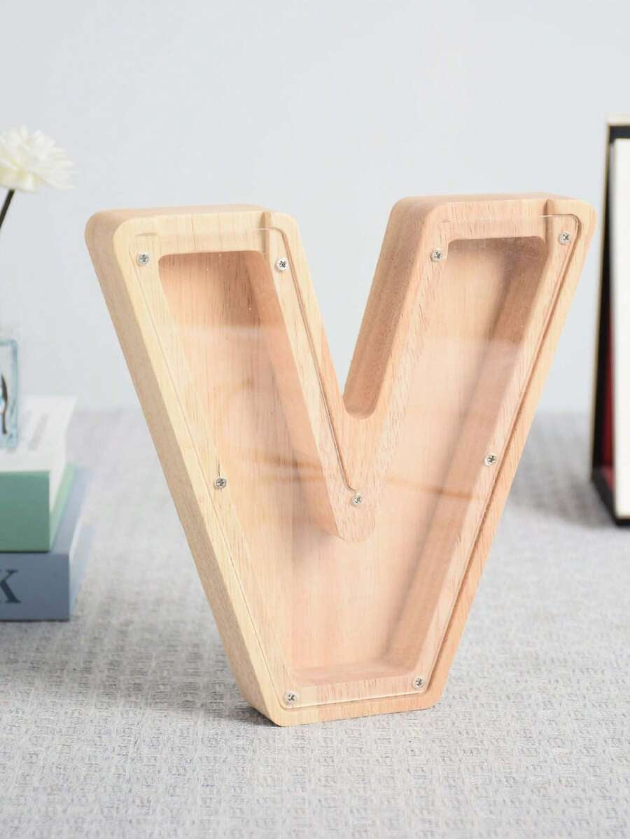 Large Size 26 Alphabet Wooden Piggy Bank - Durable Coin Savings Box, Personalized A-Z Letter Piggy Bank, Transparent Coin Storage Box, Decoration, Birthday, Children's Savings, Alphabet Savings,Christmas, Thanksgiving, New Year, Children's Birthday Gift