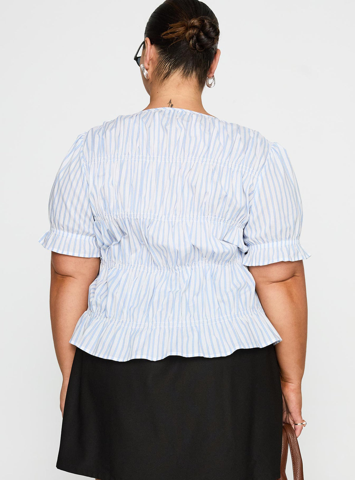 Alistair Bow Tie Top Blue / White Stripe Curve
