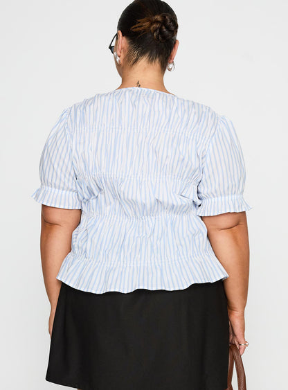 Alistair Bow Tie Top Blue / White Stripe Curve