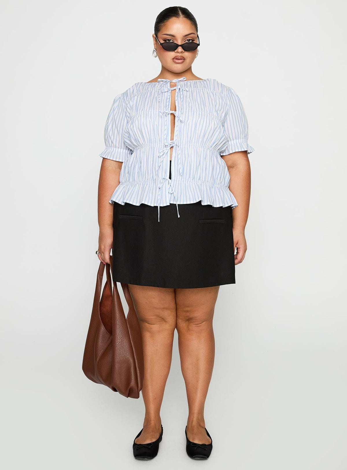 Alistair Bow Tie Top Blue / White Stripe Curve