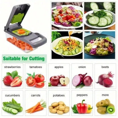 [Vegetable Slicer] 16-In-1 Vegetable Chopper, Professional Onion Chopper, Multi-Functional Food Chopper, Kitchen Vegetable Slicer And Dicer, Vegetable Chopper With 8 Blades, Carrot Chopper With Container Father Gift