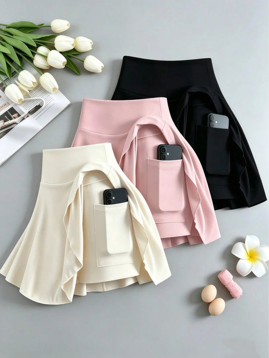 OKP 3PCS Women's Stretchable Sports Skirt With Pockets, Suitable For Daily Life, Cycling And Playing Sports Tennis Outfit Women