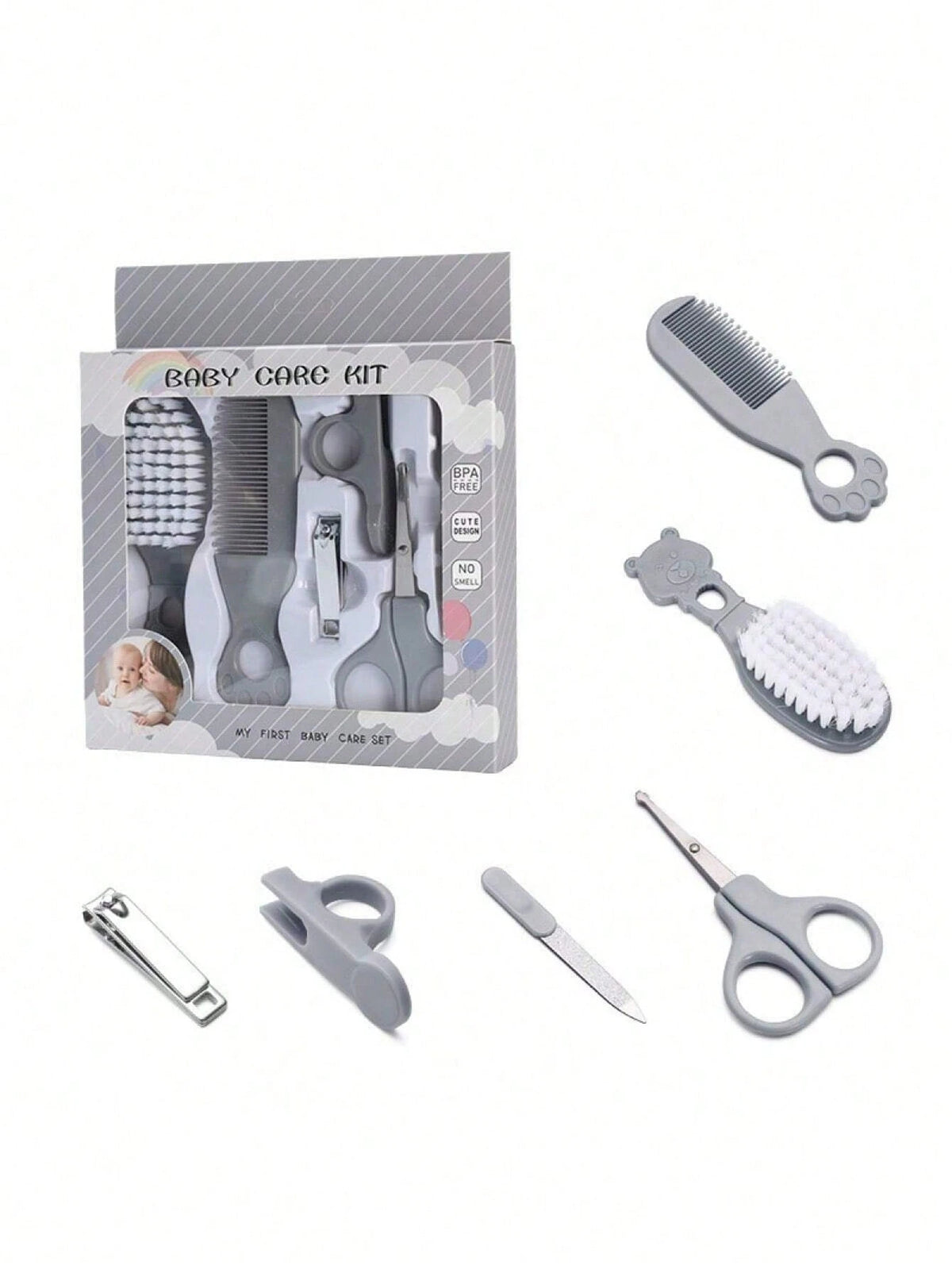 6pcs Baby Care Set, Includes Baby Comb, Brush, Scissors, Children Grooming Set (Includes Comb, Nail Clipper, Nail Trimmer), Children Daily Care Set, Perfect Birthday And Holiday Gift, Plastic Material