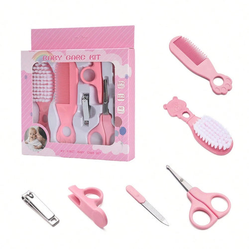 6pcs Baby Care Set, Includes Baby Comb, Brush, Scissors, Children Grooming Set (Includes Comb, Nail Clipper, Nail Trimmer), Children Daily Care Set, Perfect Birthday And Holiday Gift, Plastic Material