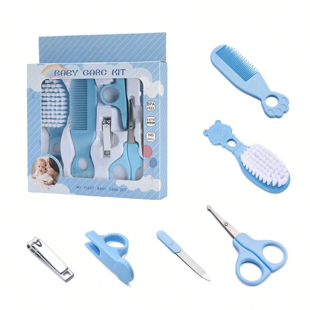 6pcs Baby Care Set, Includes Baby Comb, Brush, Scissors, Children Grooming Set (Includes Comb, Nail Clipper, Nail Trimmer), Children Daily Care Set, Perfect Birthday And Holiday Gift, Plastic Material