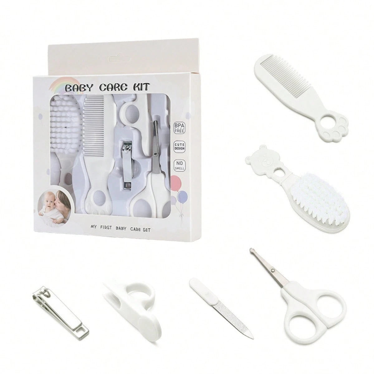 6pcs Baby Care Set, Includes Baby Comb, Brush, Scissors, Children Grooming Set (Includes Comb, Nail Clipper, Nail Trimmer), Children Daily Care Set, Perfect Birthday And Holiday Gift, Plastic Material
